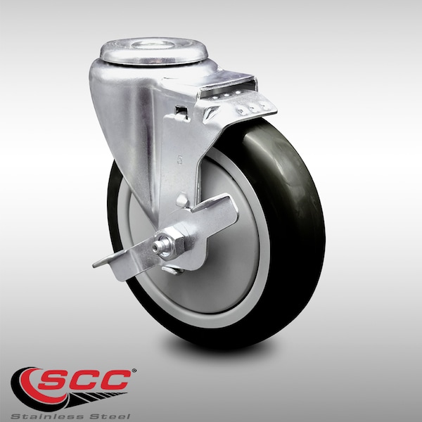 5 Inch SS Black Polyurethane Wheel Swivel Bolt Hole Caster with Brake SCC